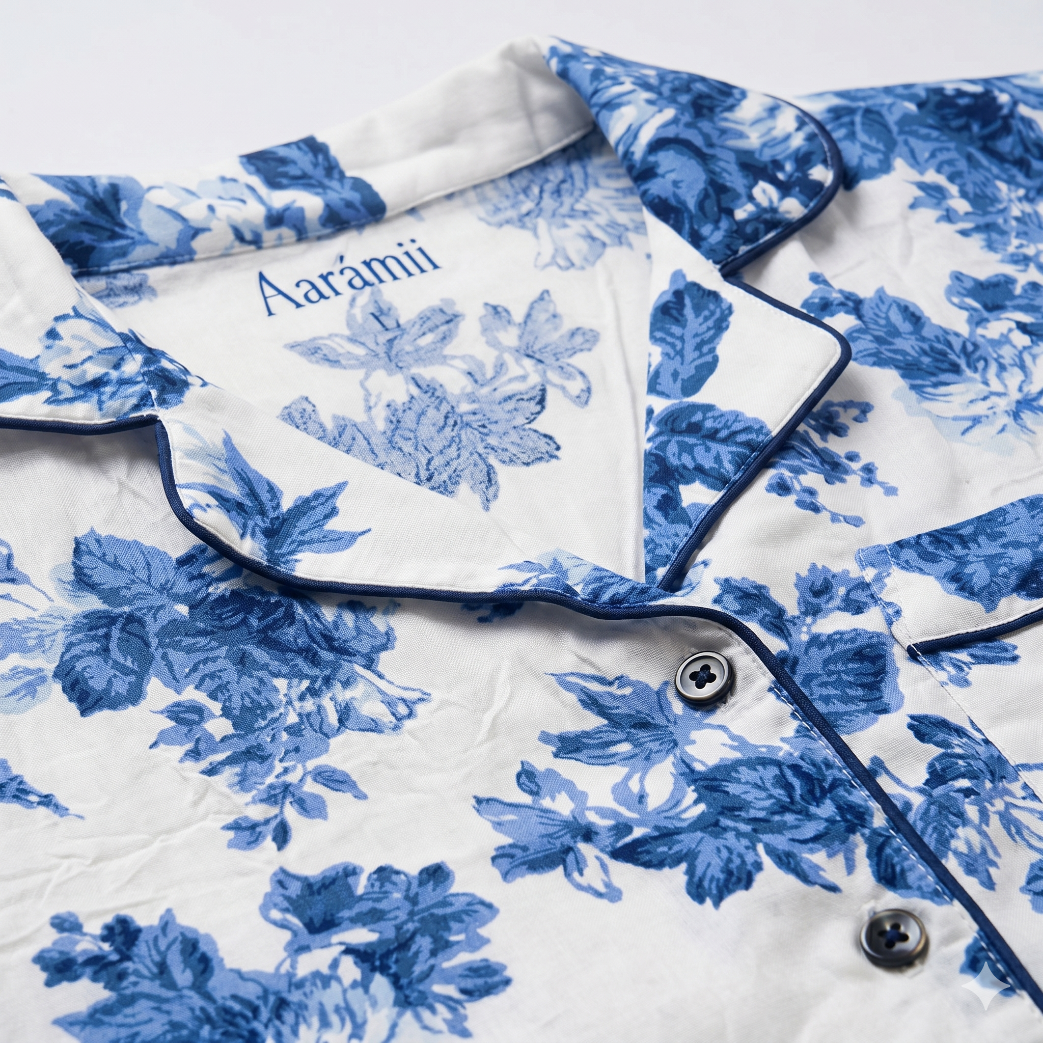 Blue Garden Floral Viscose Shorts Pyjama Set