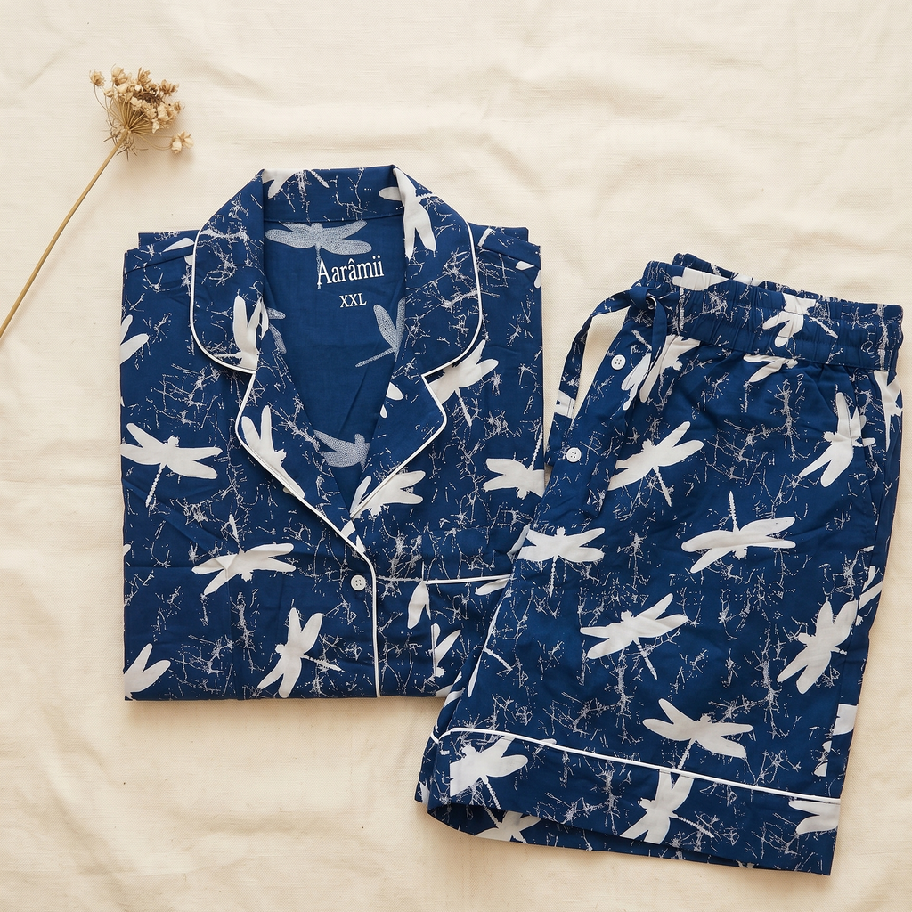 Azure Drift Dragonfly Viscose Shorts Pyjama Set