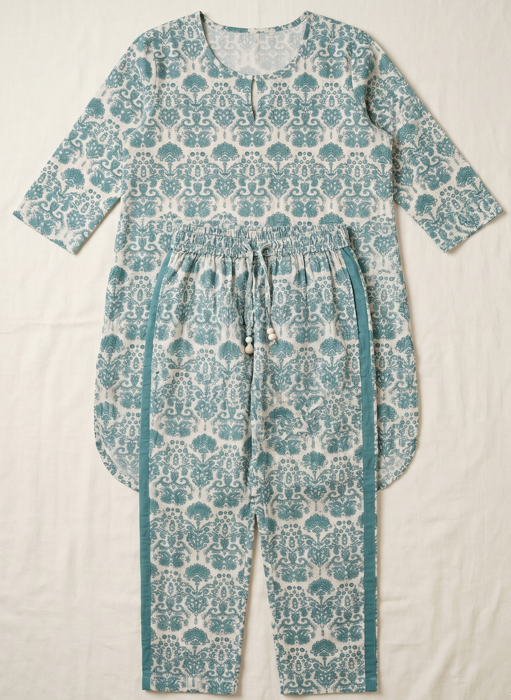 Emerald Calm Cotton Printed Indian Lounge Set