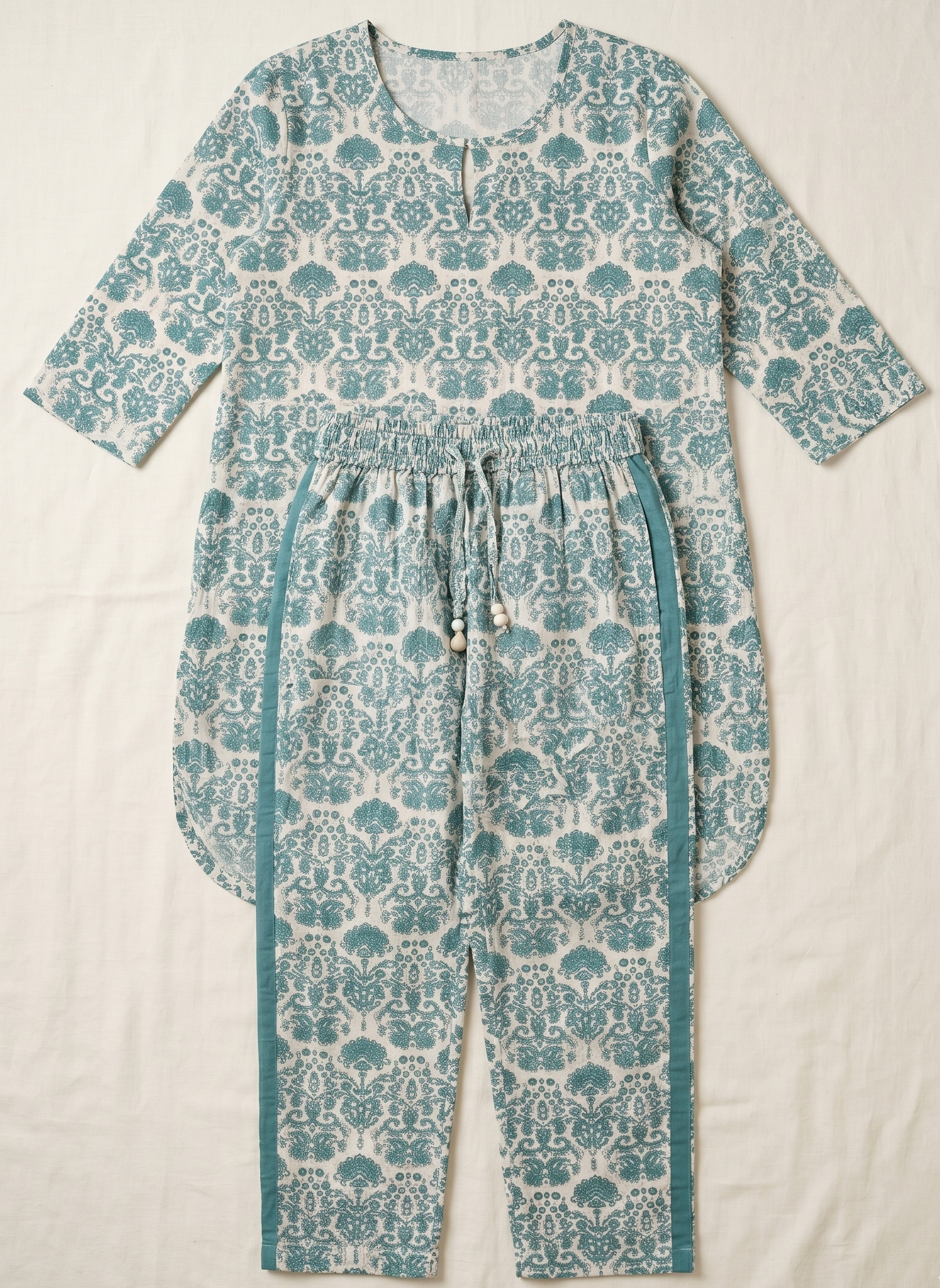 Emerald Calm Cotton Printed Indian Lounge Set