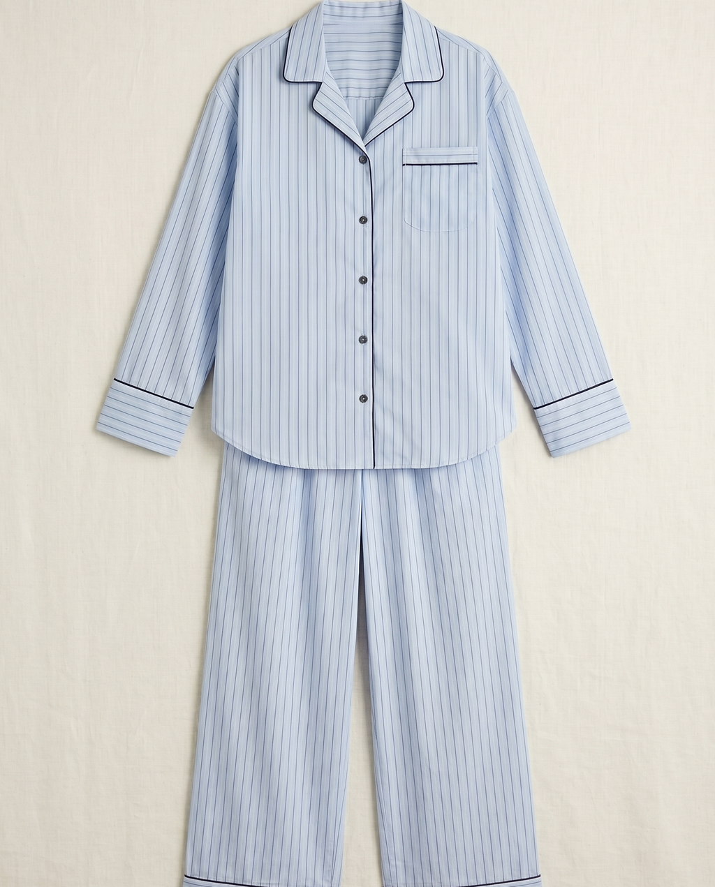 Blue Pinstripe Print Viscose Long Pyjama Set