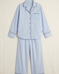 Blue Pinstripe Print Viscose Long Pyjama Set