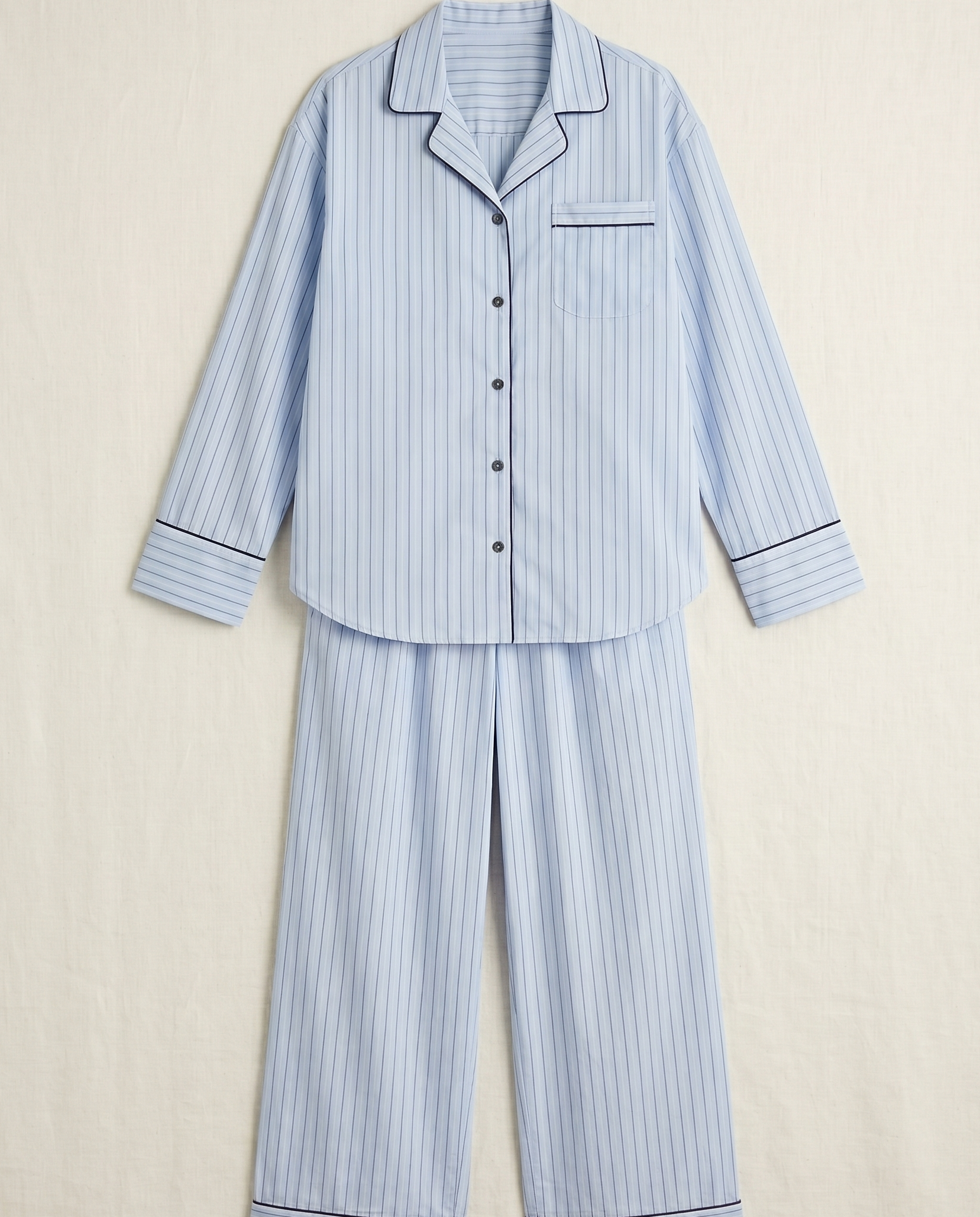 Blue Pinstripe Print Viscose Long Pyjama Set