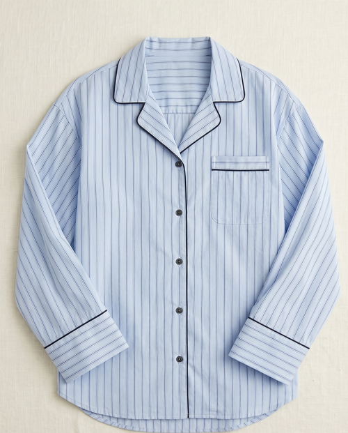 Blue Pinstripe Print Viscose Long Pyjama Set