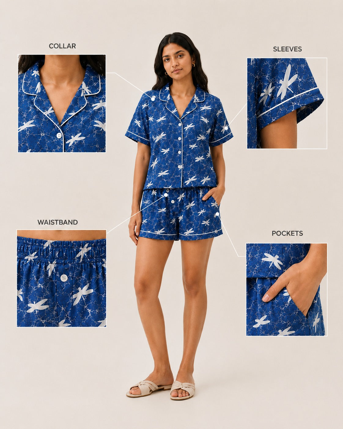 Azure Drift Dragonfly Viscose Shorts Pyjama Set